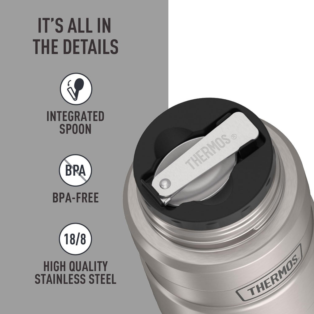 Stainless King Vacuum-Insulated Food Jar with Spoon, 16 Ounce, Matte Stainless Steel